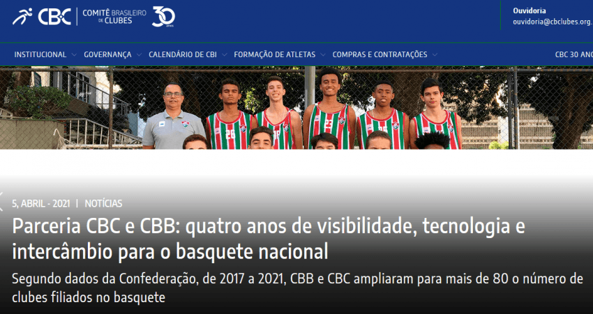 Parceria entre CBC e CBB é destaque em site do Comitê Brasileiro de Clubes