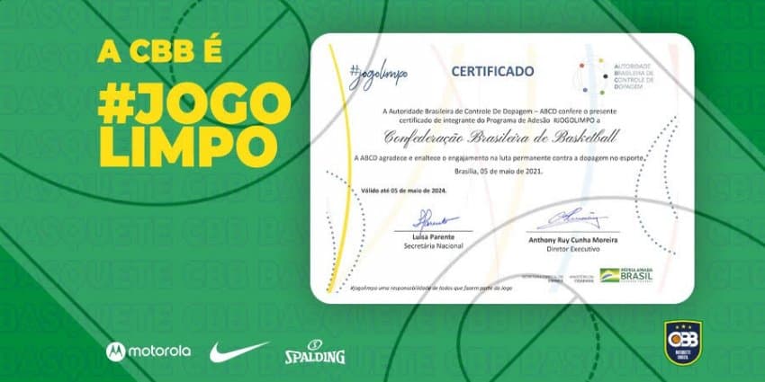 CBB ganha certificado #JogoLimpo da ABCD, da Secretaria Especial do Esporte, do Governo Federal